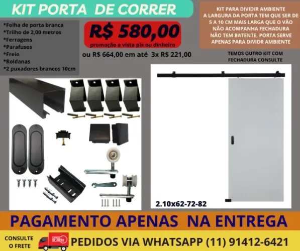 porta de correr trilho em aluminio preto 210x82 modelo fring