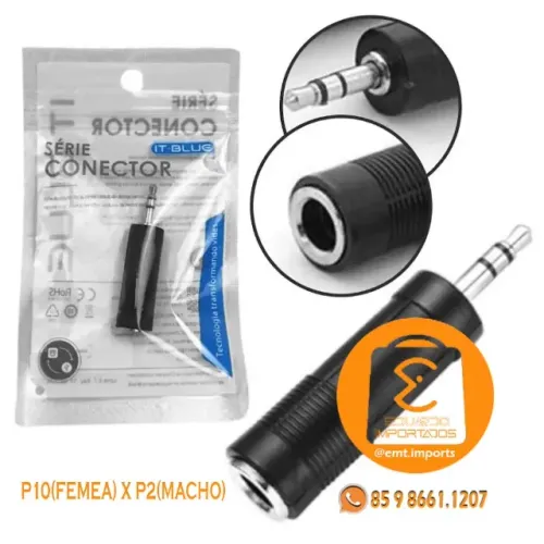 Adaptador P2 Macho para P10 Femea Estéreo IT-BLUE