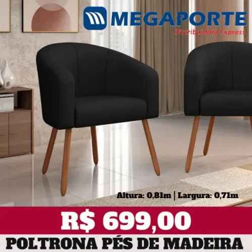 Poltrona Pés de Madeira (Novo) Entrega Grátis! 