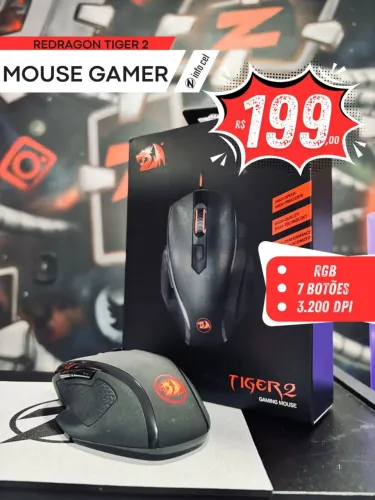 Mouse Gamer Redragon Tiger 2 - RGB, 7 Botões, 3200 DPI