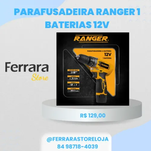 Parafusadeira Ranger 12v com 1 bateria ou 2 baterias
