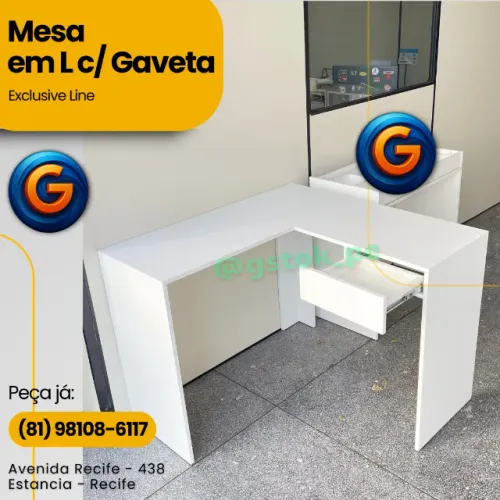 Mesa em Formato L com 1 Gaveta
