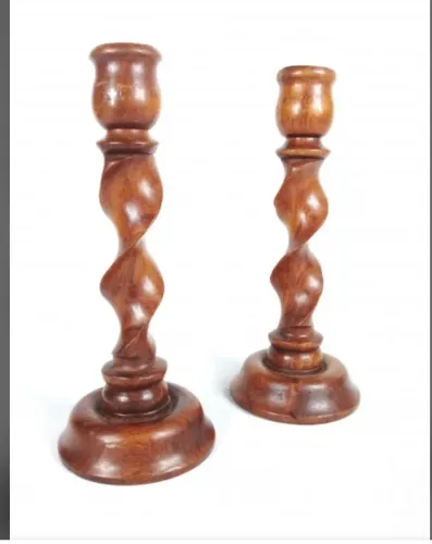 Par de castiçais em madeira torneada, suporte para velas