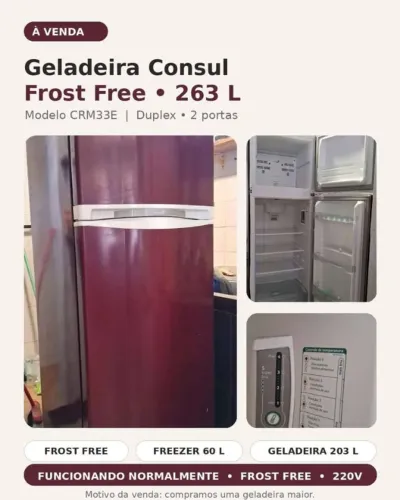 Geladeira Consul Frost Free Duplex 263L CRM33E - 220V