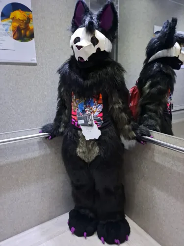 Fantasia Lobo Preto Com Máscara Furry Para Apresentações, Teatros, etc