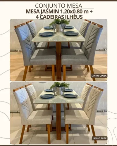 MESA JASMIN 1.20 x 0.80m + 4 CADEIRAS ILHÉUS 