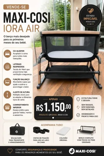 Berço Co-Sleeper Maxi-Cosi Iora Air Premium | Estado Impecável | Completo