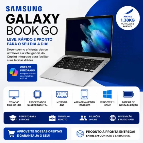 Notebook Samsung Galaxy Book Go, Windows 11 Home, Snapdragon® 7c, 4gb, 128gb Ufs, 14'' Ful