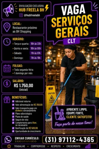 Vaga pra cozinha e serviços gerais