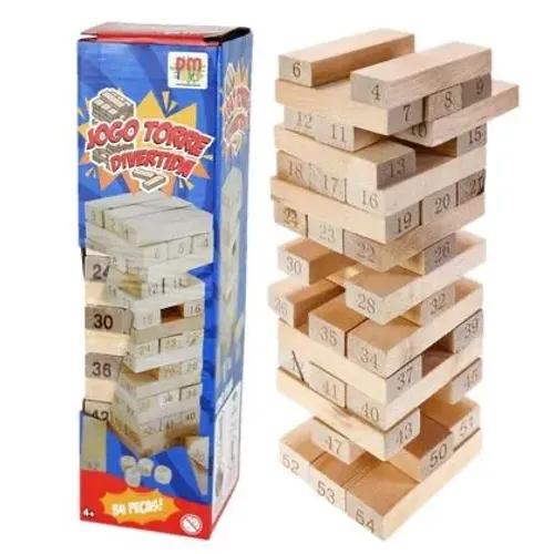 Jogo De Mesa Torre Divertida 54 Peças Madeira