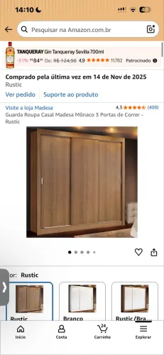 Guarda Roupa Casal Madesa Mônaco 3 portas de correr Rustic
