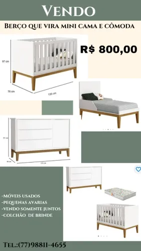Vendo Berço e cômoda que vira cama