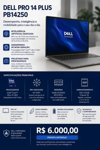 Notebook Dell Pro 14 Plus Modelo: Pb14250