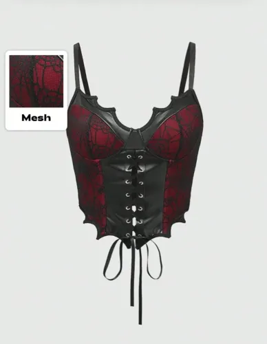 Cropped estilo corset vermelho e preto