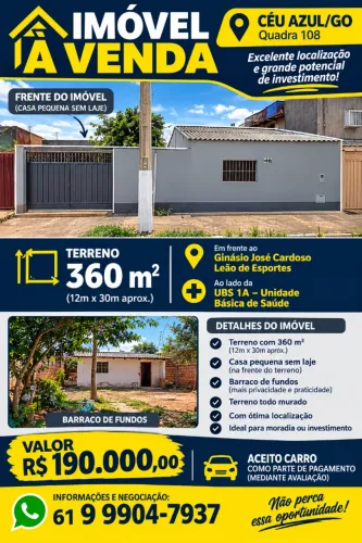 OPORTUNIDADE DE INVESTIMENTO - CÉU AZUL/GO