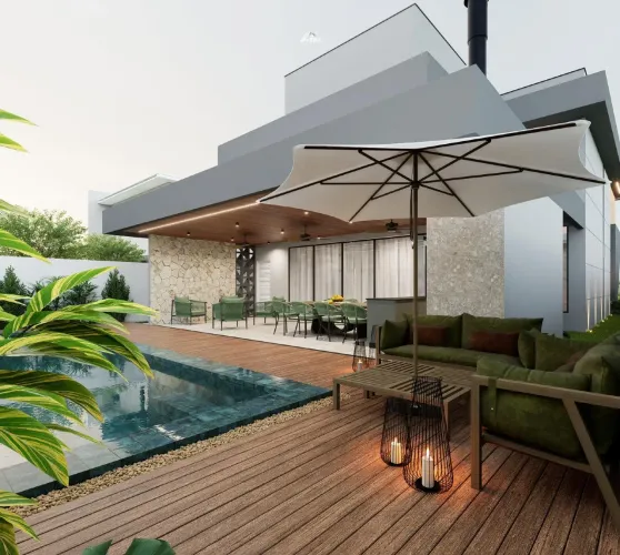 Casa de alto padrão com varanda gourmet, piscina e estrutura completa de lazer com helipon
