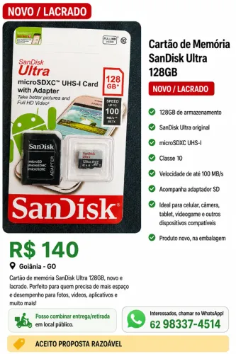 Cartão de memória 128gb