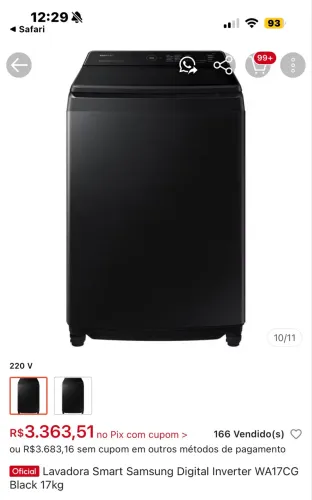 Lavadora smart Samsung digital inverter 17kg