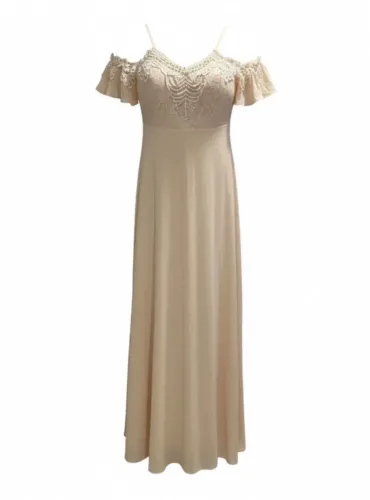 Vestido de Festa Bege c/ Renda - NOVO COM ETIQUETA