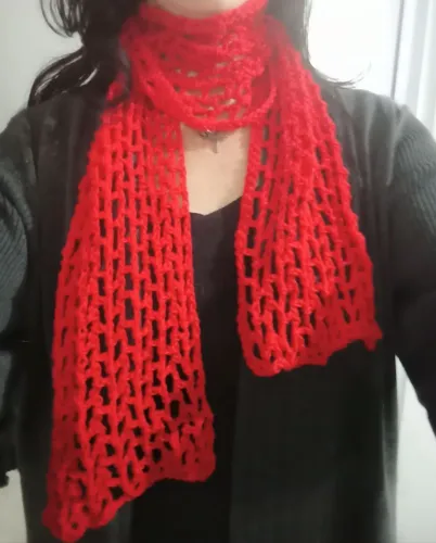 Cachecol de crochê vermelho, feito a mão, Novo!