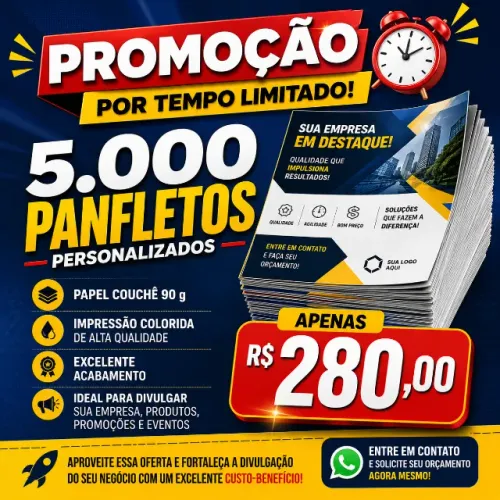 Promoção tempo limitado ! 5000 panfletos couche 90 gramas