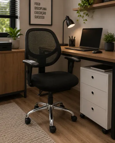 Cadeira Escritório Giratória Ergonômica com Tela Mesh e Braços Reguláveis
