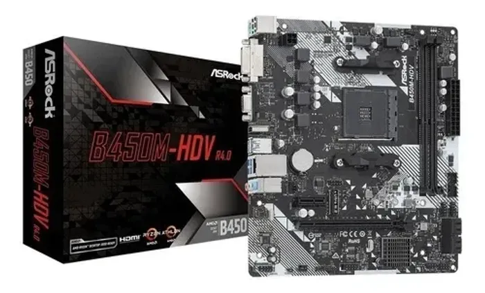 Placa Mãe B450M-HDV ( AM4/2XDDR4/USB 3.2/M.2 ) ASROCK - novo, pronta entrega