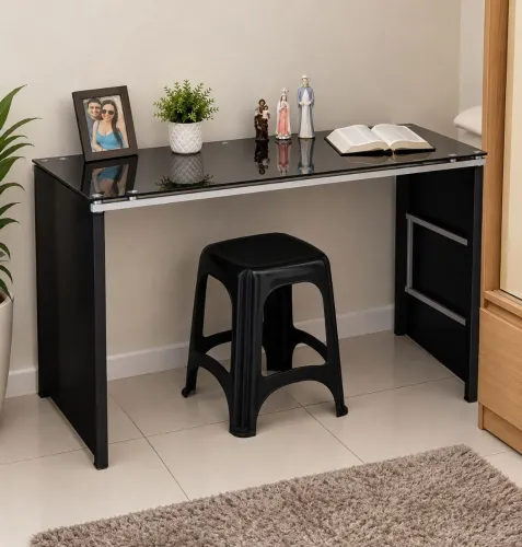 MESA TAMPO DE VIDRO GROSSO BASE DE METALON ESTILO TOKSTOK