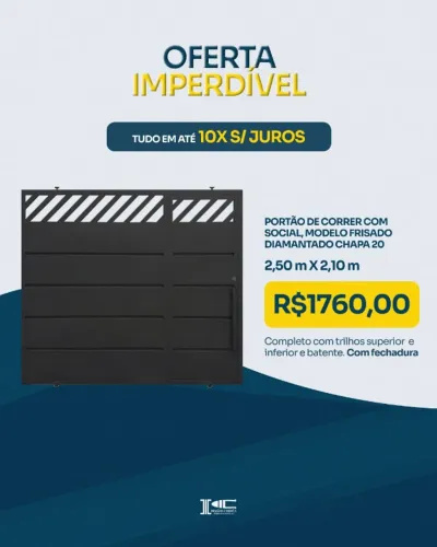 Portão de correr c/social para garagem