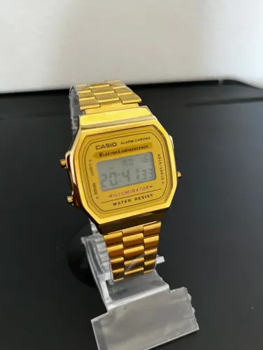 Relógio Casio Vintage Pulseira Dourada Visor Digital Clássico Unissex