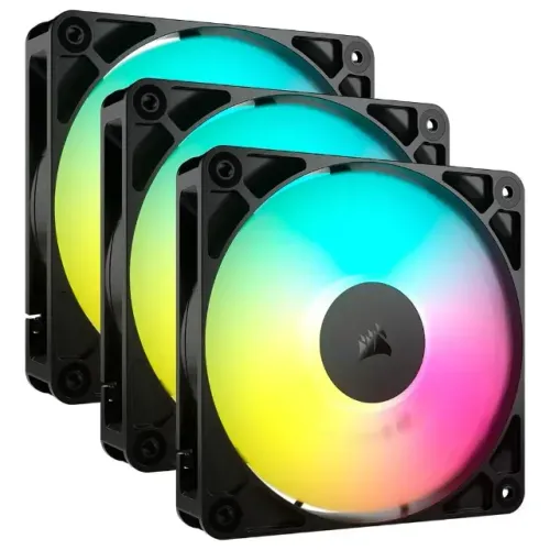 Kit com 3 Ventoinhas Corsair RS120 ARGB, 120mm, PWM, Preto