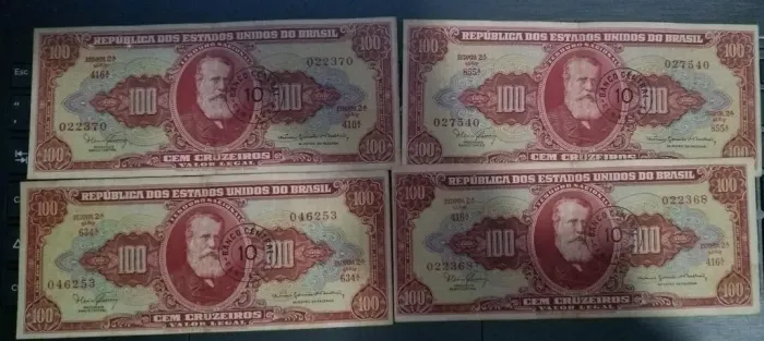CÉDULAS 100 cruzeiros Dom Pedro II erro MINSTRO