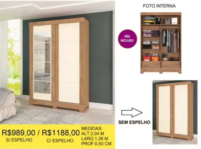ROUPEIRO PORTAS DE CORRER COM ESPELHO
