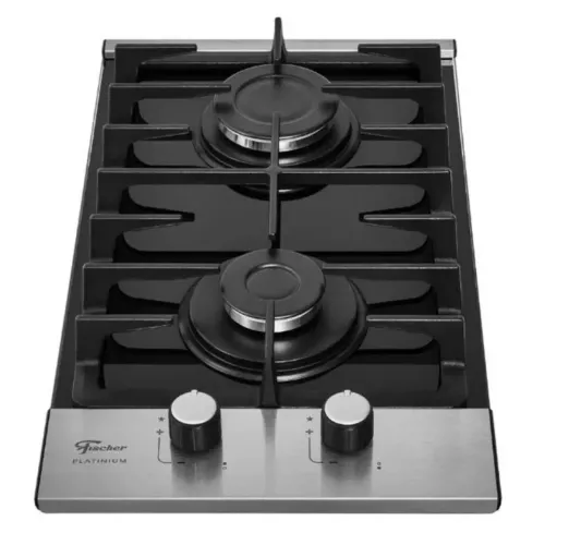 Cooktop A Gás 2 Bocas Platinium Com Trempe De Ferro Fundido Mesa Vidro Fischer Bivolt