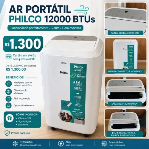 Ar-Condicionado Portátil Philco 12.000 BTUs 220V - Perfeito Estado