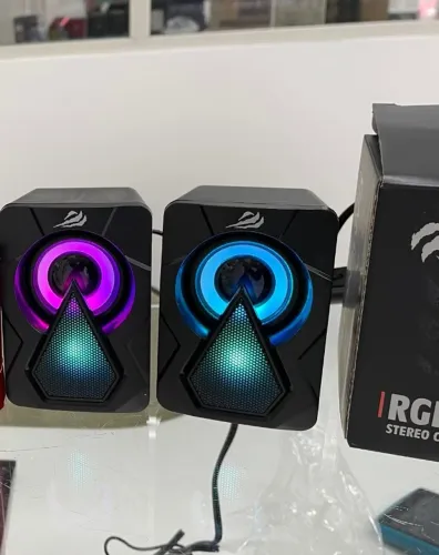 Caixa de Som Gamer Havit Mini SK-210  RGB, P2, Preto (produto novo)