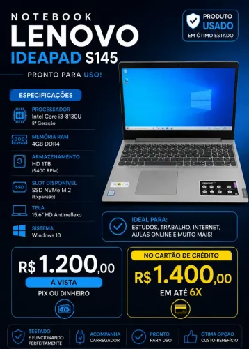 Notebook Lenovo IdeaPad S145 a venda