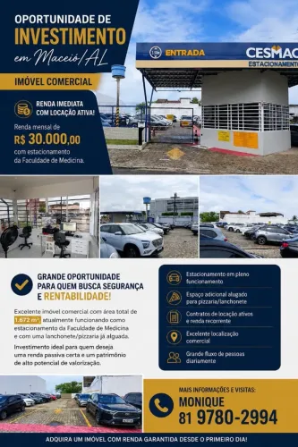 Vende-se 2 Imóveis COMERCIAIS, área de 1.612 m2, no Farol, MCZ / AL em frente CESMAC.