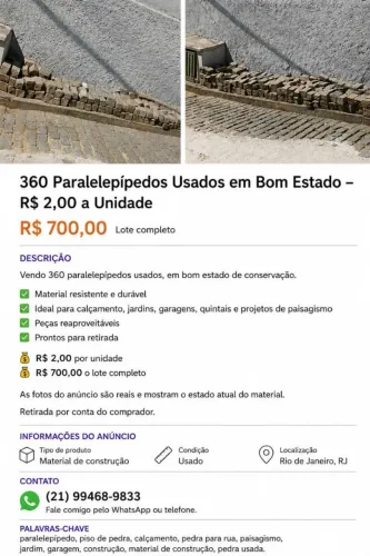 Paralelepípedos usados em bom estado