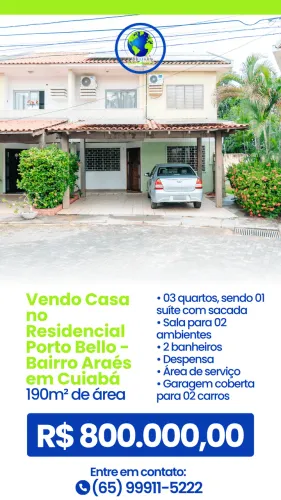 Vendo Casa no Residencial Porto Bello - Bairro Araés em Cuiabá