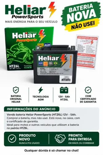 ? Bateria Heliar PowerSports HTZ6L 12V 5Ah - NOVA, NUNCA USADA!
