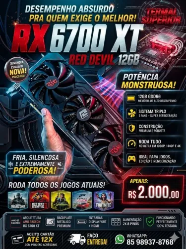 Placa de vídeo RX 6700 XT Red Devil 12GB GDDR6 seminova !