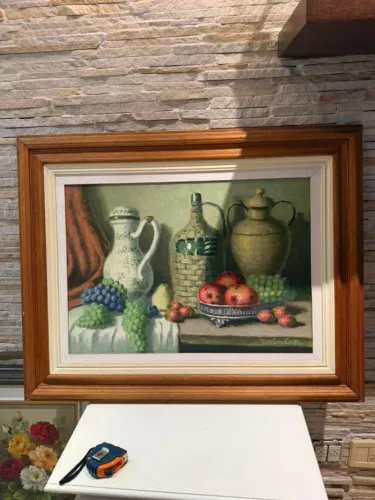 Quadro Original Natureza-Morta - Óleo sobre Tela - Grande - Moldura de Madeira