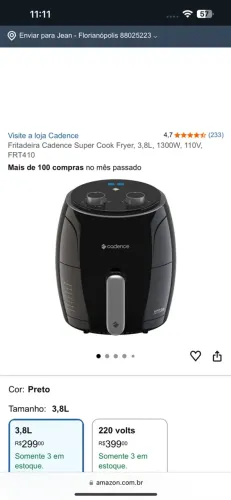 Fritadeira cadence 3,8 litros 50$  