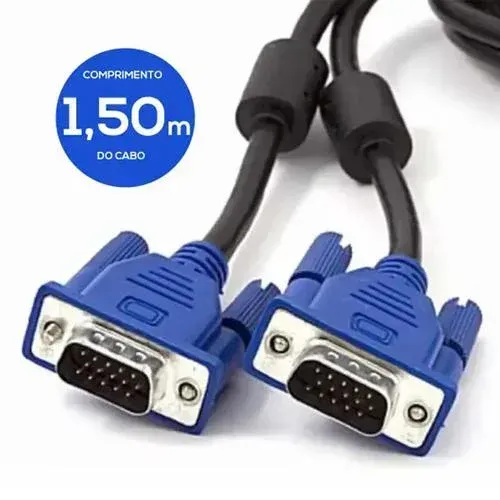 Cabo VGA para VGA 1.5m Monitor PC Notebook TV Conector Macho Alta Qualidade