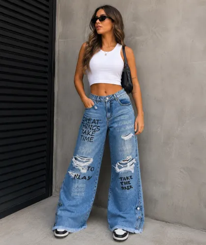 Calça jeans wide leg sawary 