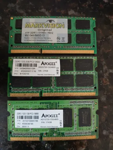 Lote 3 memórias DDR3 1333(1GB, 2GB E 4GB)