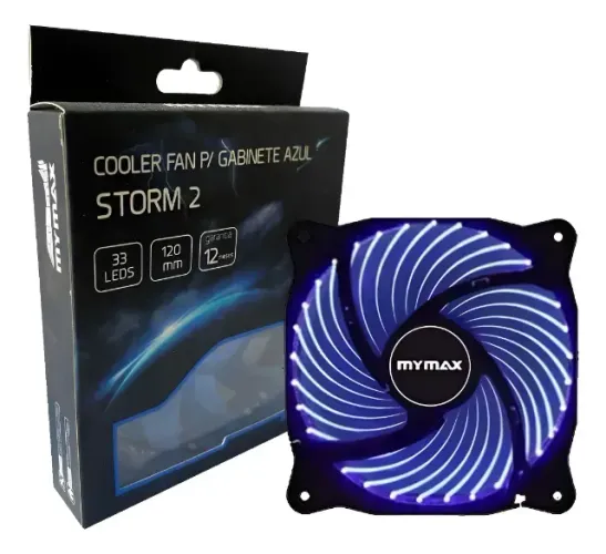 Ventoinha Fan Cooler Gabinete 120mm 12cm 33 Led Azul Mymax