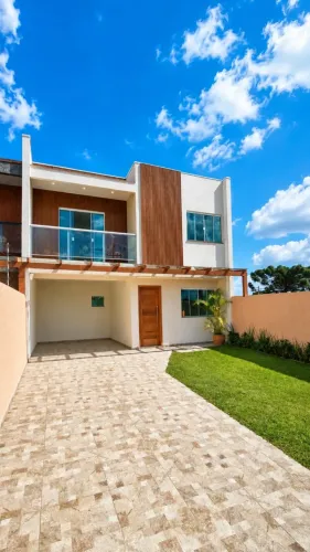 Sobrado NOVO 137m² · 3 quartos c/ suíte · churrasqueira · Quatro Barras