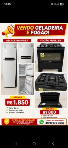 Geladeira Midea + Fogão Mueller - Ótimo estado e pouco uso!